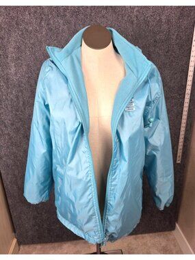 Totes Womens Lined Hooded Jacket Large Light Blue Fleece Waterproof Zip Up